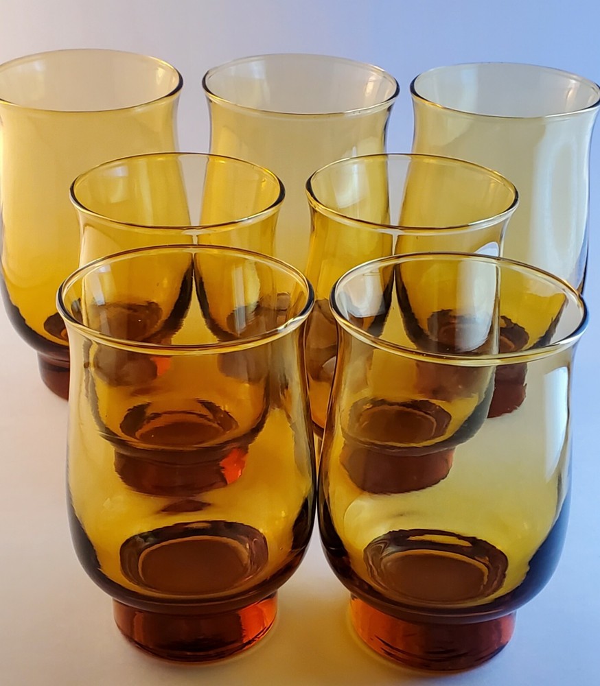 Set of 7 Vintage Libbey Connoisseur Amber Tulip Style Glasses (2 sizes)