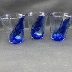 3 Bormioli Rocco Blue Swirl Double Old Fashioned Glasses ~ Retired ~ Ex Cond