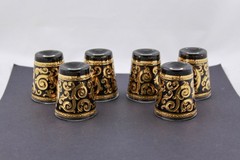 SET OF 6 VINTAGE CULVER 22-KARAT GOLD BARWARE SHOT GLASSES WITH CADDY – MINT