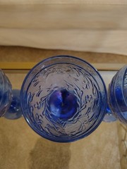 4-pc Libbey Embossed Raised Garden Vine Blue Water Goblet Wine Glass Excellent