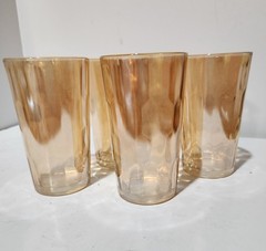 Vintage Jeannette Hex Optic/Honeycomb Peach Carnival Glasses Set of 4 Glasses
