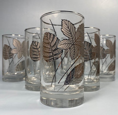 Vintage Libbey Platinum/Silver Leaves MCM Highball Tumblers Heavy Sham~ Set of 7