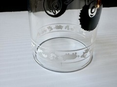 Vtg Kraft Foods “Swanky Swigs” Juice Glass Black Animal Toys Graphics 3.75” MCM