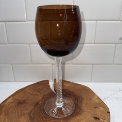 Pier 1 Smoke Brown Goblet Balloon Wine Glass Clear Icicle Crackle Stem 9.5”