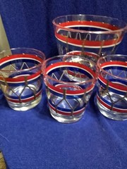 VTG MCM 6PC HARD TO FIND PATRIOTIC BAR SET W ICE BUCKET/HOLDER