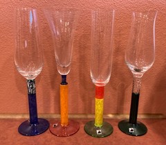 Colorful Post Modern Art Glass Artist Signed European Czech Flute Glasses (10)