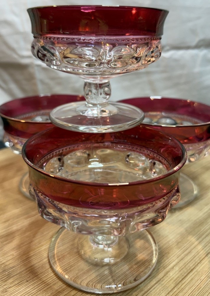 Indiana Glass Colony Ruby Red Thumbprint Footed Sherbet 3″ Set Of 4 Original Box