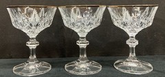 Cut Lead Crystal Champagne Sherbet Glasses w/Gold Trim 6oz Set of 3