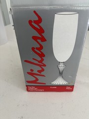 Set 4 Mikasa Germany THE RITZ Crystal Champagne Flutes Ribbed Stem/Foot 8 1/2″