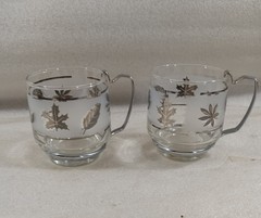 Set of 2 Libbey Glass Co. Silver Leaf 3 1/4-Inch Cups Mugs With Metal Handles