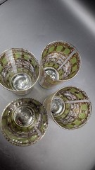 Culver MCM Vgt -4- High Ball Glasses Valencia Emerald Scroll- Signed