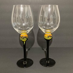 Retired Di Sciacca Cats Eye Wine Glasses Black Stem With Yellow Ball