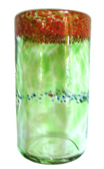 2~BLOWN GLASS~Green~SPOTTED~Wide Border~4.25″x3.25″~ROCK GLASS~6″x3.25″~TUMBLER