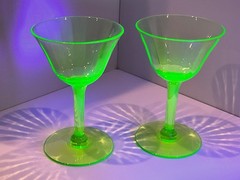 (2)- Tiffin 14196 Green Optic Cordial Goblets Sherbet Glasses 4.25” tall