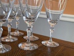 Vintage Fostoria Engagement 7″ Water Goblets With Platinum Trim Set Of 6