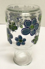 Vintage KIG Indonesia Juice Carafe Blue, Green And White Floral No Chips Or Cra