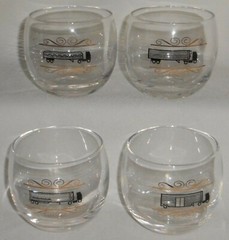 RARE Set (4) MCM 1950s-60s 8 oz SMALL ROLY POLY Bar Glasses TRUCKING – BIG RIG