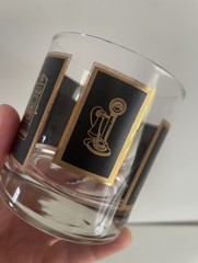 Vintage Set of 2 Telephone Lowball Glasses Retro Barware Tumblers Black Gold