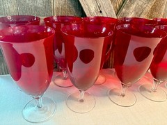 Set of 10 Ruby Red Water Iced Tea Goblets Clear Fluted Stems c. 1970s