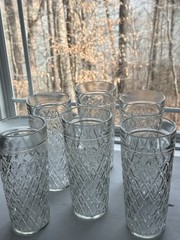 6 Vintage XL Quilted Diamond Cut Ice Tea Tumblers, Anchor Hocking 7.5” Glasses