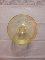 Vintage Rare Yellow Topaz Color Water Glasses Optic Ribbed Stem Footed 3PC Set