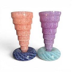 Vintage Union Street Glass R Guy Corrie Donut Stem Art Glass Goblets, Set of 2
