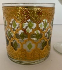 2 Vintage MCM Mid Century Modern Tumbler And Stem Glass 22K Gold Low Ball Rocks