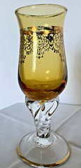 Set of 4 Tulip Cordial Cups – Amber & Clear w/gold colored trim- Twisted Stem