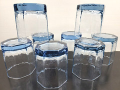 (8) Libbey Facets Light Blue Old Fashioned Glasses Set Textured Paneled Tumblers