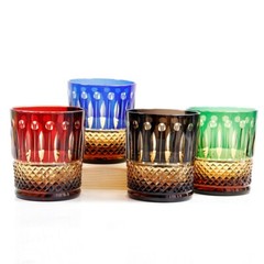 Edo Kiriko Glasses Hand Carved Whiskey Glass Set Red Blue Black Green Color