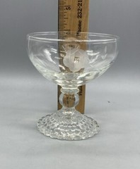 7 Boopie Clear Floral Etched Champagne Glass Berwick Bubble Foot Anchor Hocking