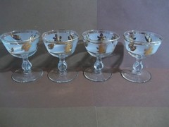 4 Vintage Libbey «Golden Foliage» MCM Sherbet/Champaign/Dessert Glasses: EUC