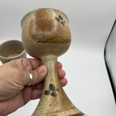 Set (2) Art Studio Pottery Wine Goblets Chalice Style Sand Earthenware Boho