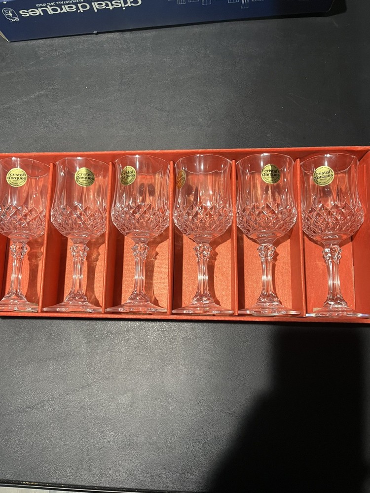 Set of 6 Cristal D’Arques Longchamp Goblet Wine Glasses 6.5″H 17.5 oz France