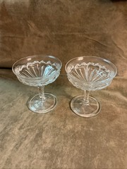 1930S Tall Sherbet/Champagne Stem Pair Flower Petals Design Bowl Clear Glass