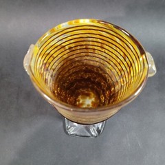 Hand Blown Art Glass Goblet Artist signed BUSH Applied Ribbon Vintage 1995