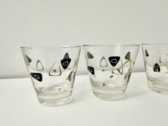 Set of (4) Vintage Federal Amoeba Boomerang Atomic Cocktail Glasses Black Gold