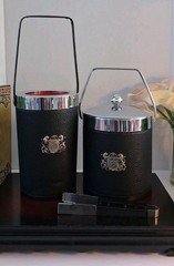 Japanese Heraldic Crest Bar Set w/Rare Red Liners; 3 Pc Set! Bucket/Cooler/tongs