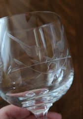 Claudia Wine Glasses Ball Stem Etched Crystal Bohemia, 6″ Tall, Set Of 2