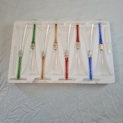 Roscher & Co Hand Blown Champagne Flutes Wine Glass 4 color set of 8 in box VTG