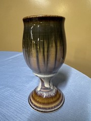 Bill Campbell Art Studio Pottery Wine Water Goblet Glass Drip Glaze Single Piece