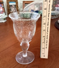 3 Hand Blown Glass STEMMED Water Goblet TROPICAL DRINK Poco Grande ARTSY Bubbles