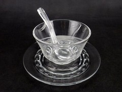 Fostoria Raleigh Crystal Clear Mayonnaise Bowl w/ Under Plate and Ladle-3 pcs.