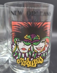 1987 Andrea Mistretta Art New Orleans LA 4¼» MARDI GRAS 12oz ROCKS Whiskey GLASS