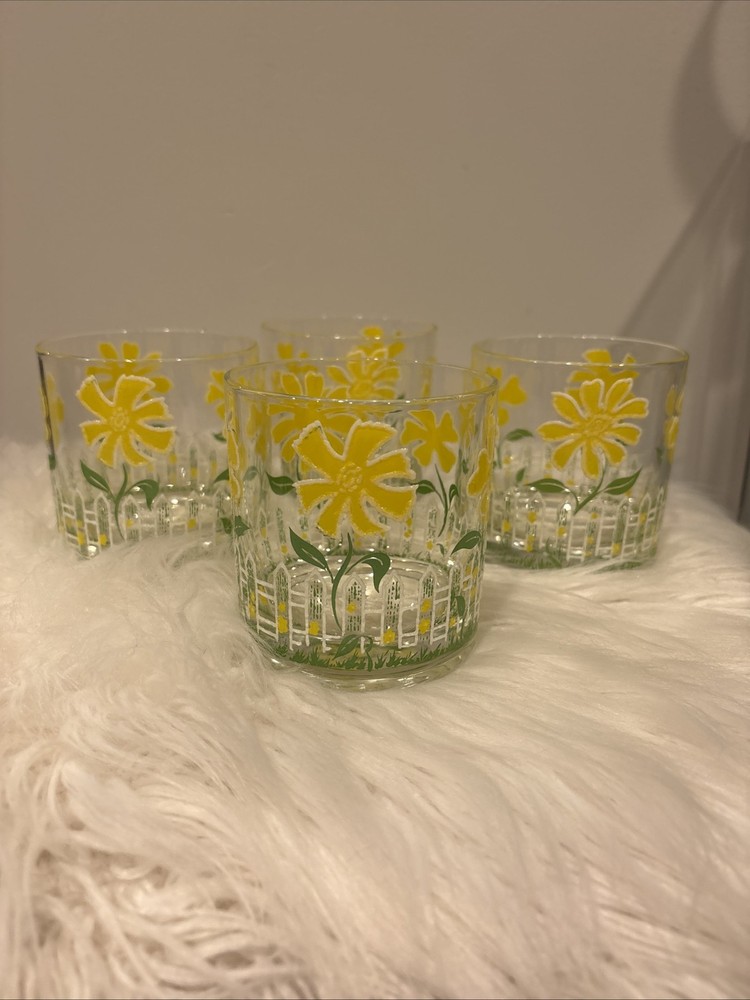 4 Vintage Culver Daisy & Picket Fence Glasses MCM Barware Cocktail – Old Fashion
