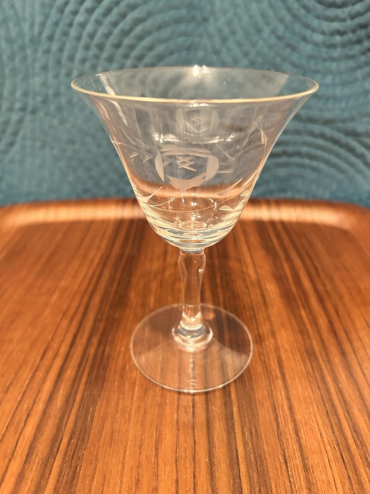Vintage Wine Glass W Etched Rose