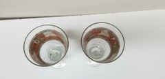 2 LIBBEY FLORAL FALL AUTUMN TEAL BROWN GLASS GOBLETS 7″