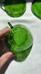 Vereco France Green Glass Cups Set Seven-Piece Round Glossy Printed Backstamp
