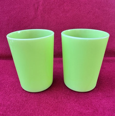 2 Vintage McKee Jadeite Uranium Glass Green Tumblers Straight Side Glows 3.75″
