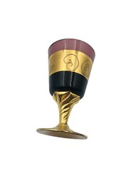Bohemian Czech Amethyst Art Glass Goblet – Gold Enamel Floral Hand Painted